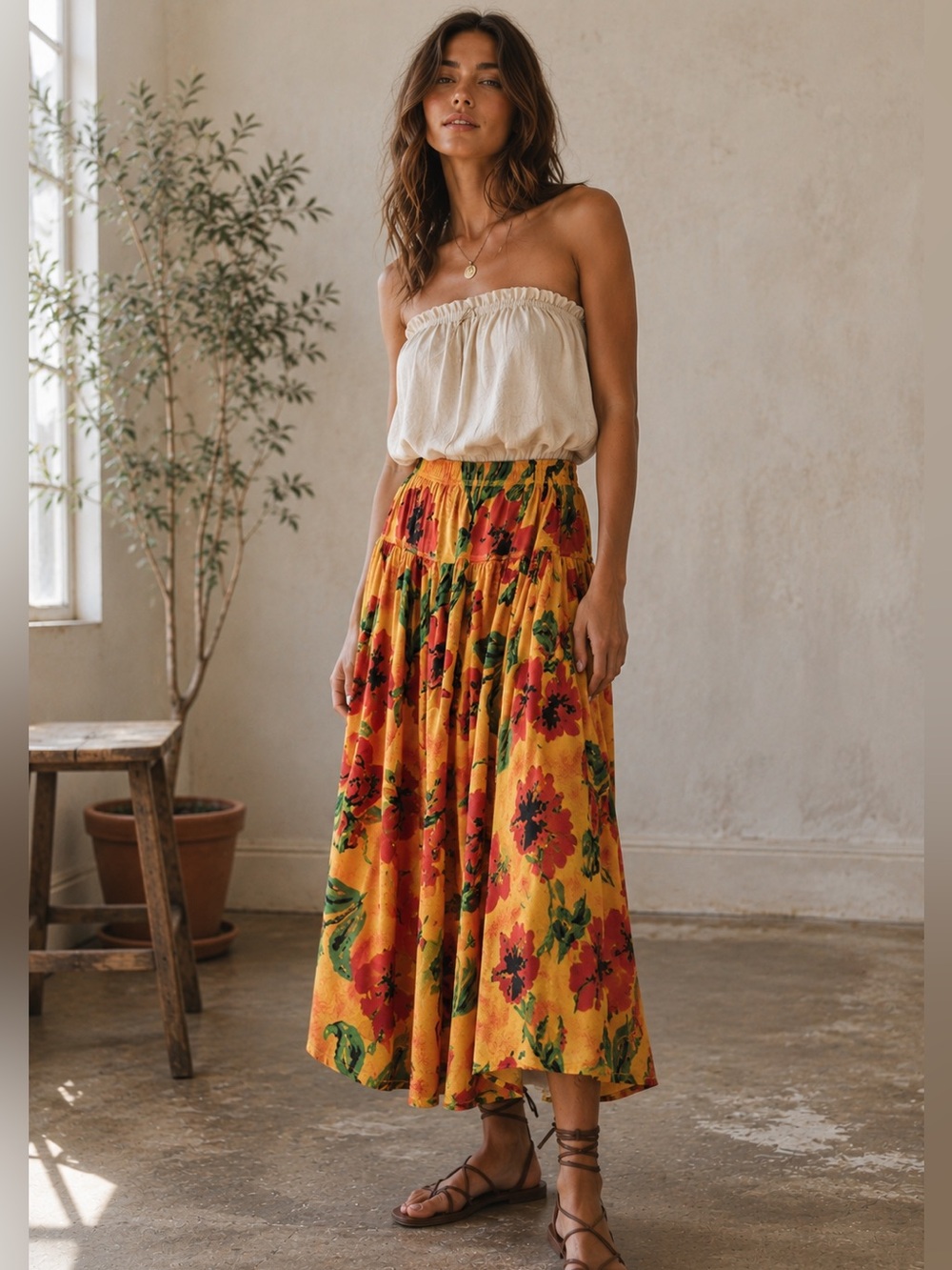 Vintage Carole Little Sport Maxi Cotton Skirt Boho 90s Indie Dopamine Dressing M